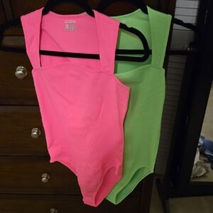 OQQ Hot Pink And Neon Green Bodysuits-bundle.